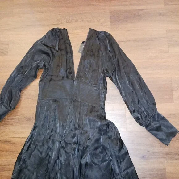 Trashy Diva Black Satin Bianca Dress RARE 1940s VINTAGE DESIGNER NWT 12 GLAM - Picture 9 of 10